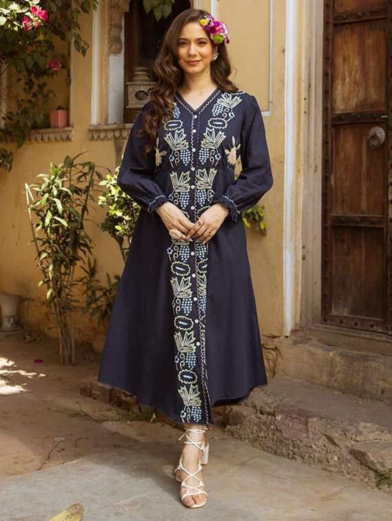 women embroidered fit & flare dress