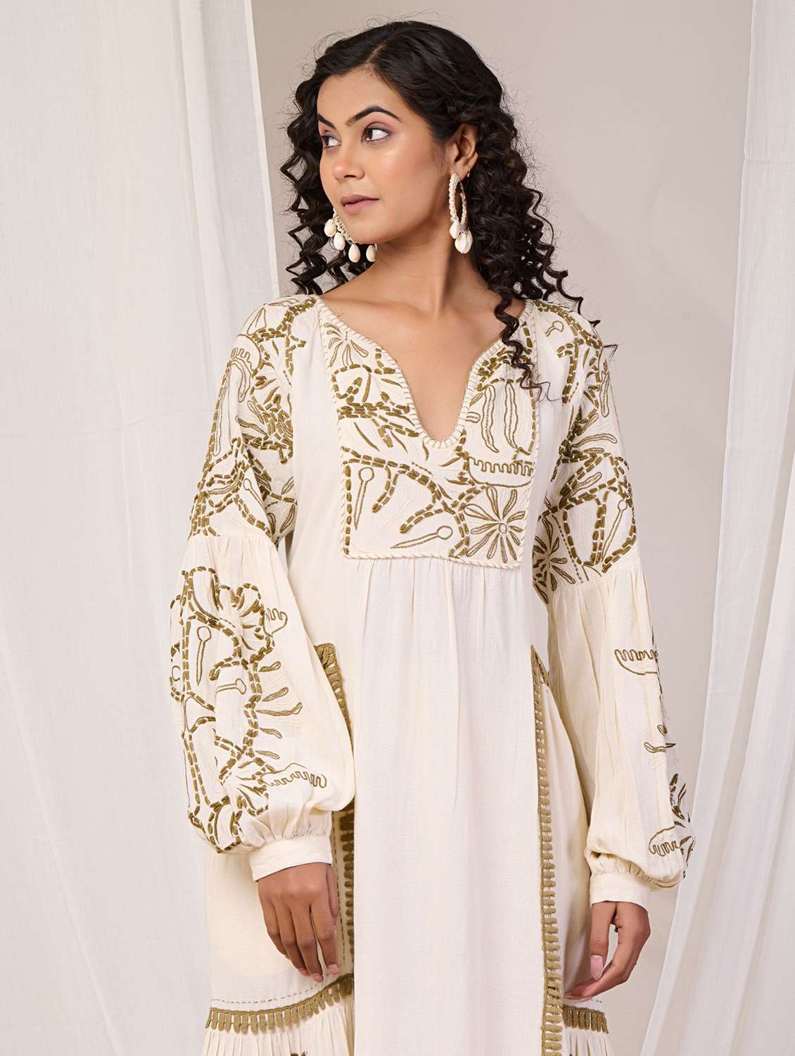 women embroidered puff sleeve a-line dress - 22273809 -  Standard Image - 3