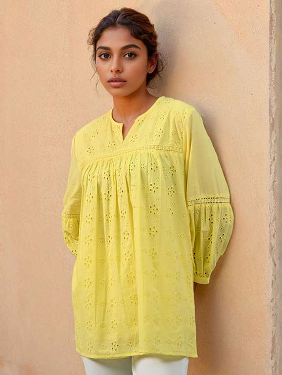 women self designed puff sleeve a-line top