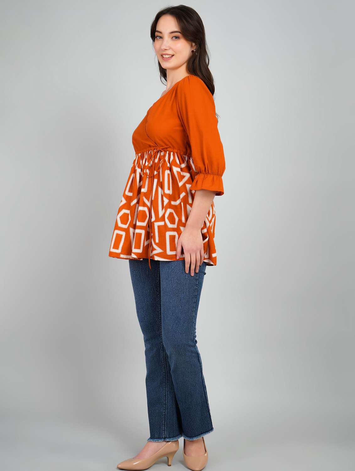 women printed puff sleeve flared top - 22273818 -  Standard Image - 3