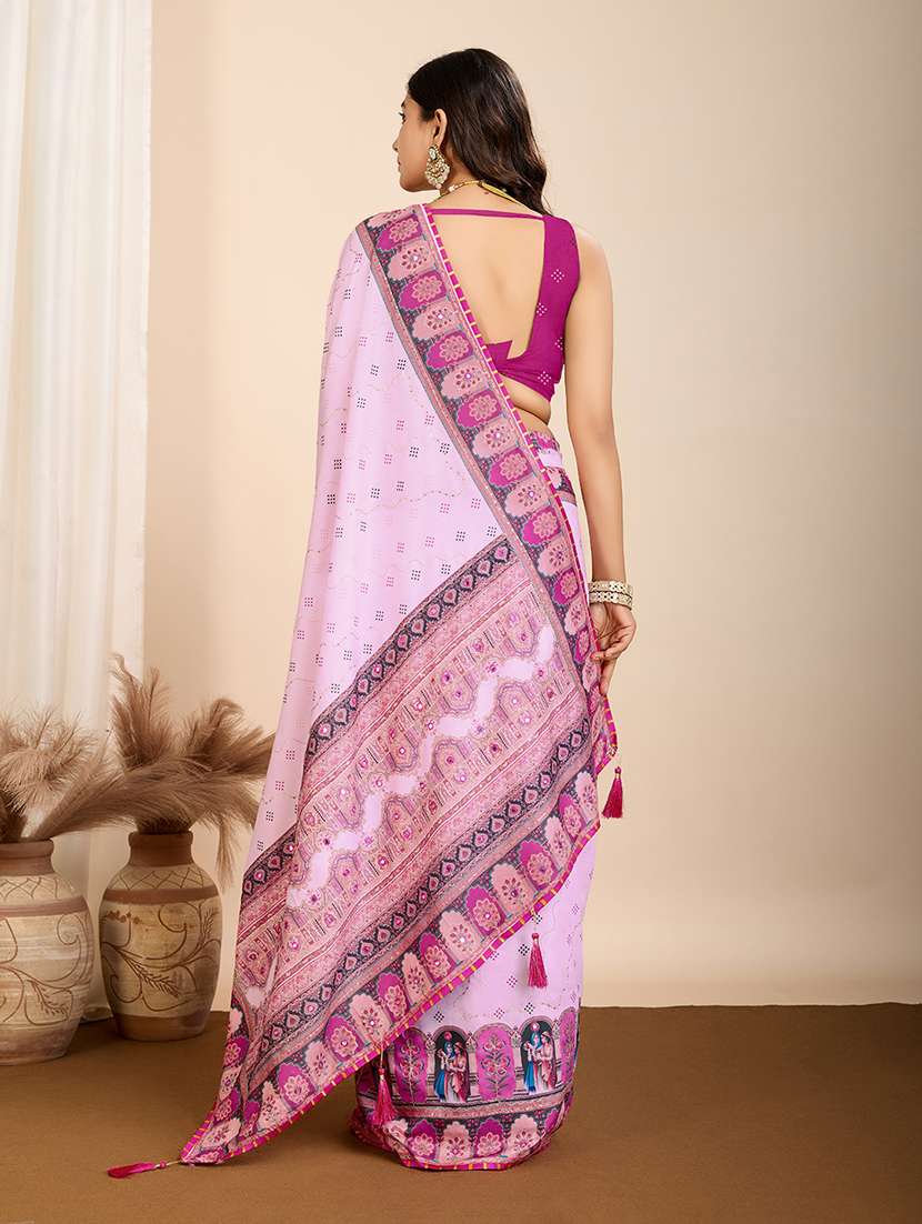 women printed embroidered saree with blouse - 22274018 -  Standard Image - 3