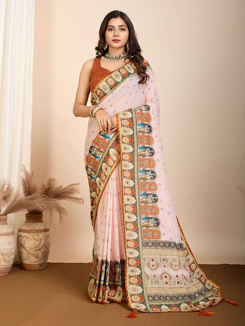 women printed embroidered saree with blouse