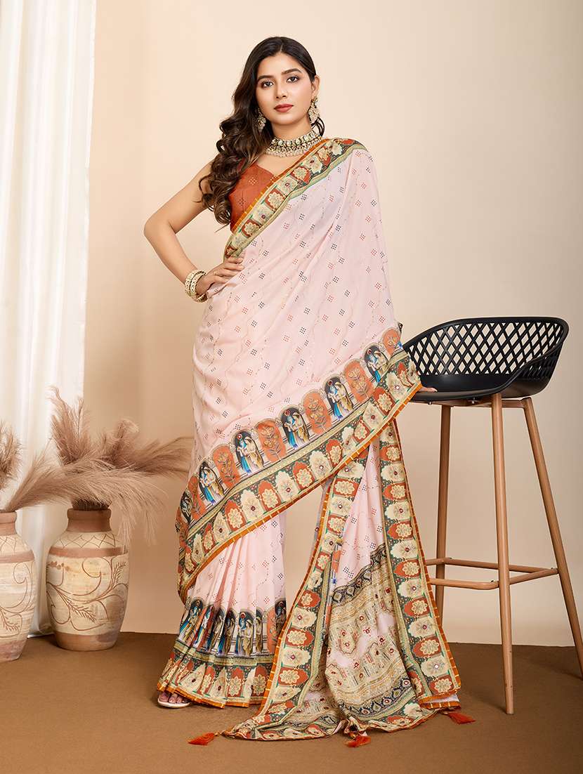women printed embroidered saree with blouse - 22274020 -  Standard Image - 3