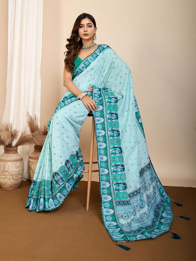 women printed embroidered saree with blouse - 22274022 -  Standard Image - 3