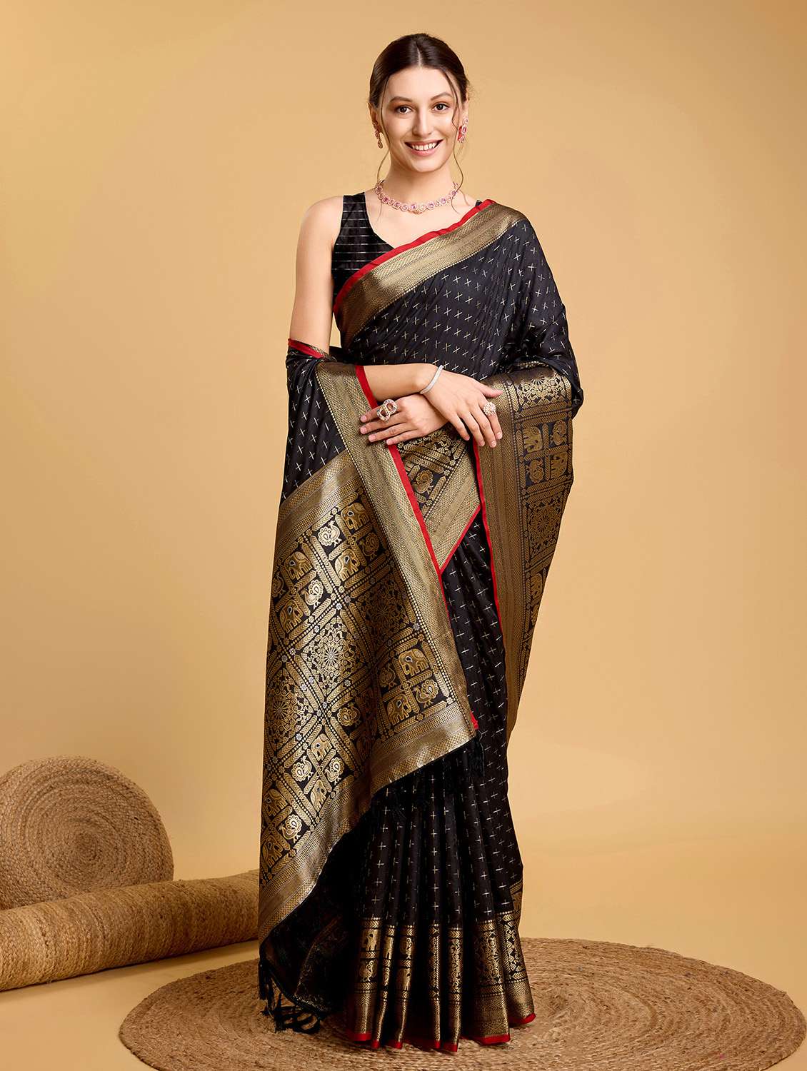 women self design banarasi saree with blouse