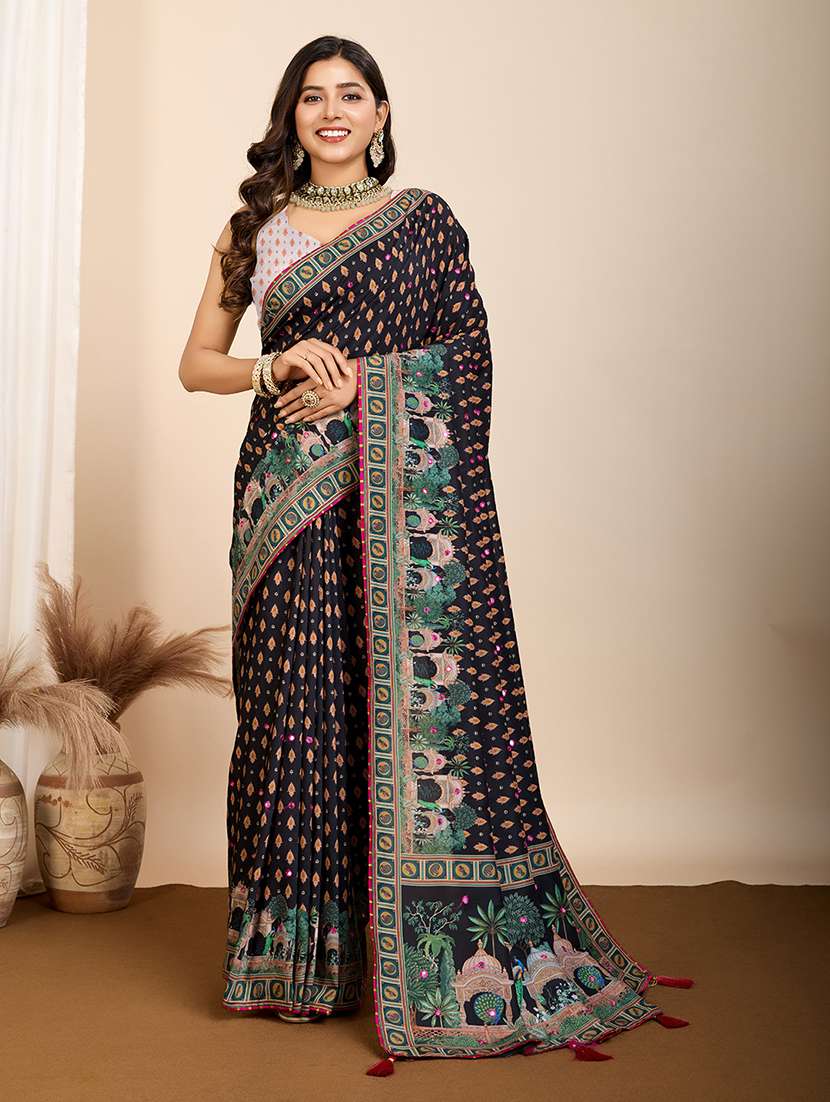 women printed casual wear saree with blouse