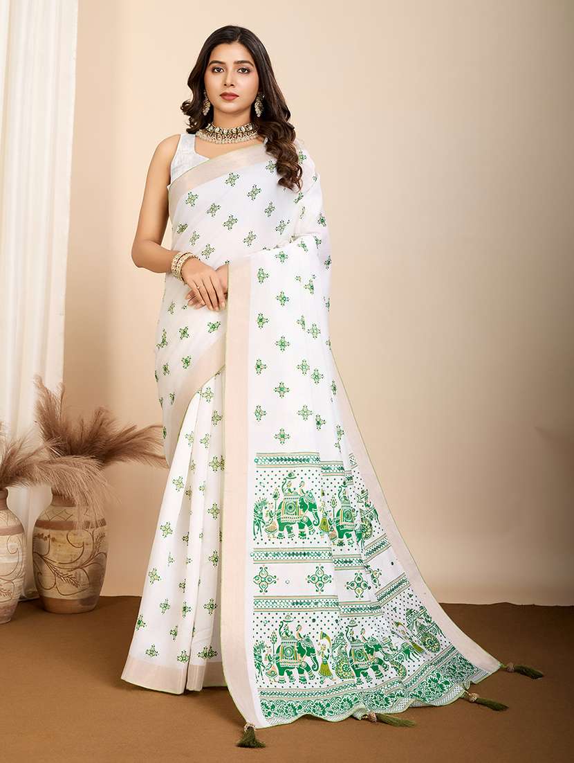 women printed casual wear saree with blouse