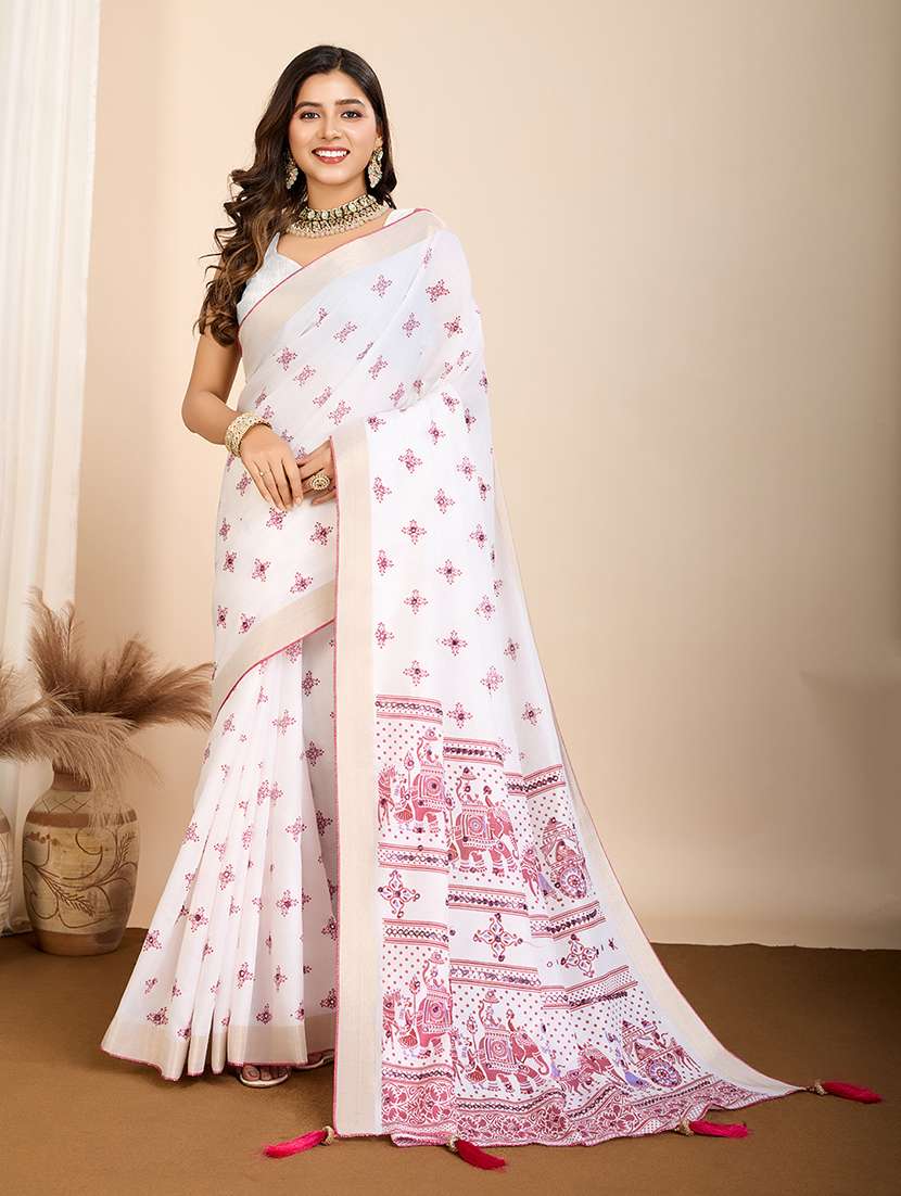 women printed casual wear saree with blouse