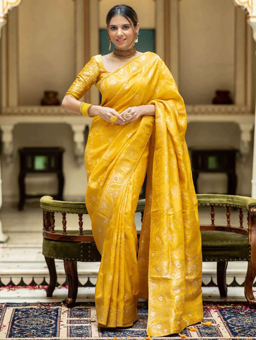women self design banarasi saree with blouse