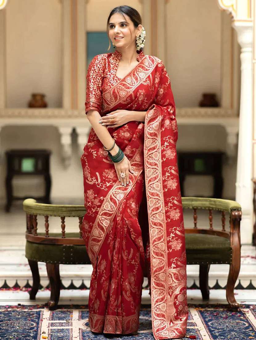 women self design banarasi saree with blouse