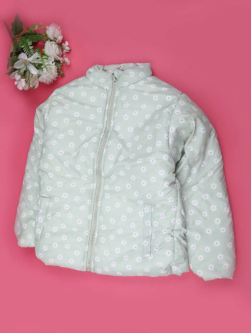 girls floral print long sleeve quilted jacket