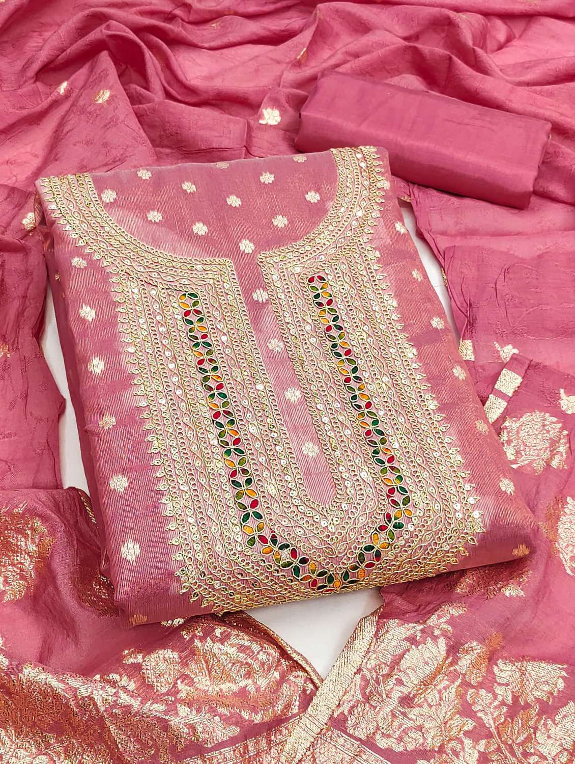 women self design embroidered unstitched suit set