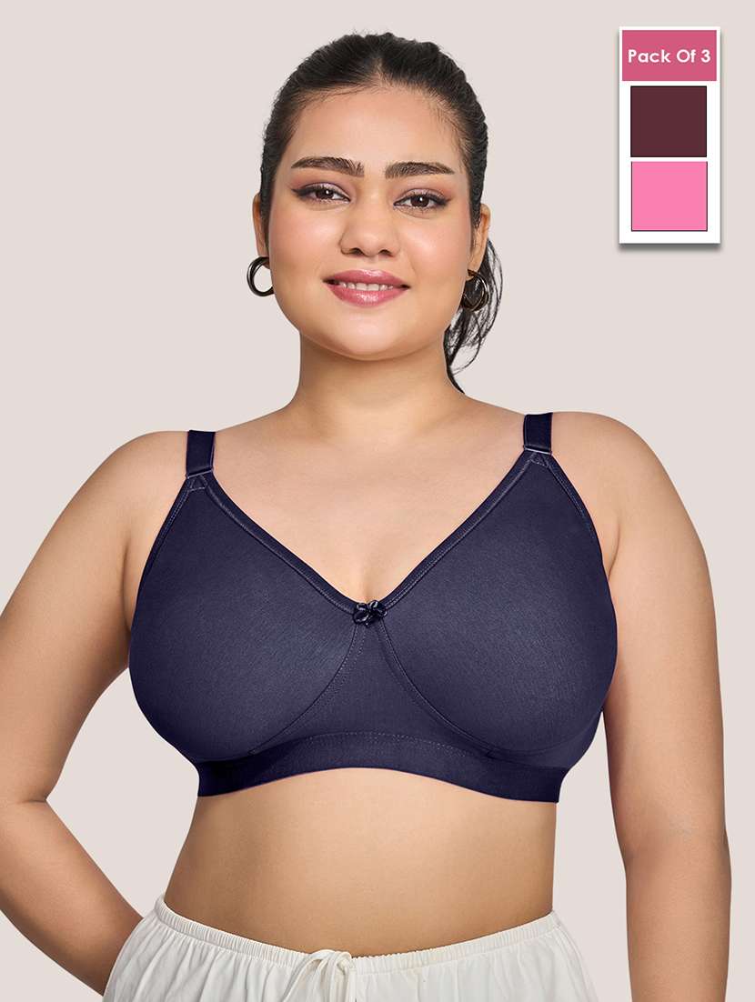 wome pack of 3  plus size solid minimizer bra