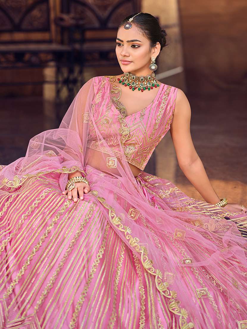 women solid with work semi stitched flared lehenga - 22274247 -  Standard Image - 3