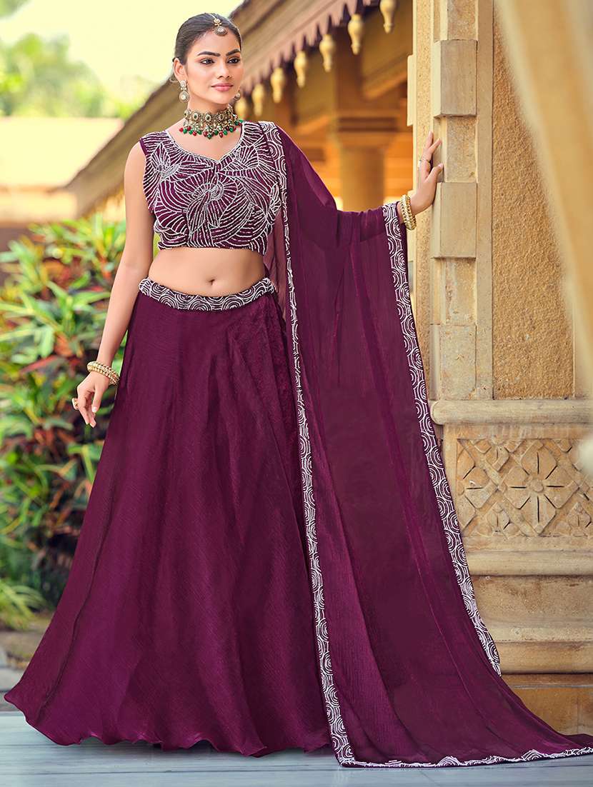 women solid semi stitched flared lehenga