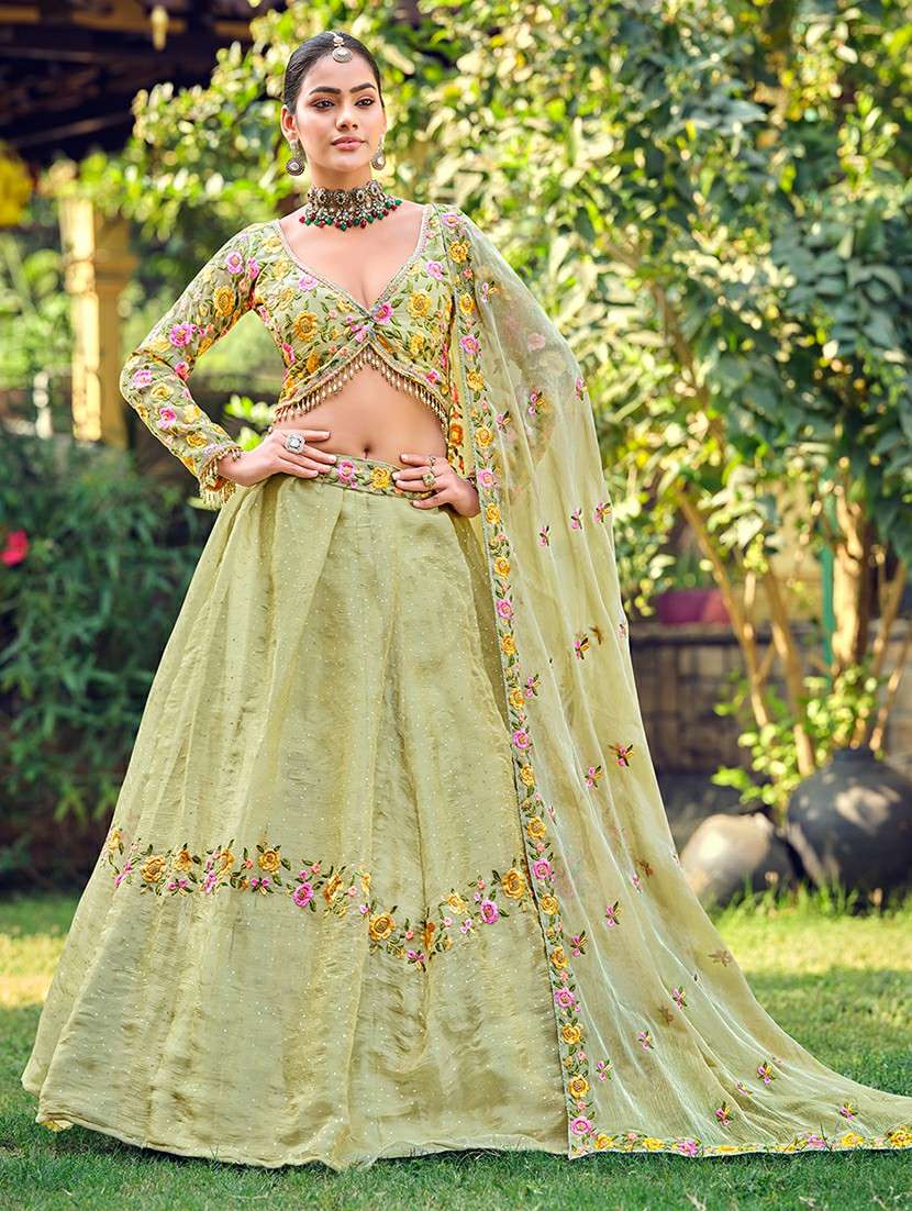 women solid with work semi stitched flared lehenga