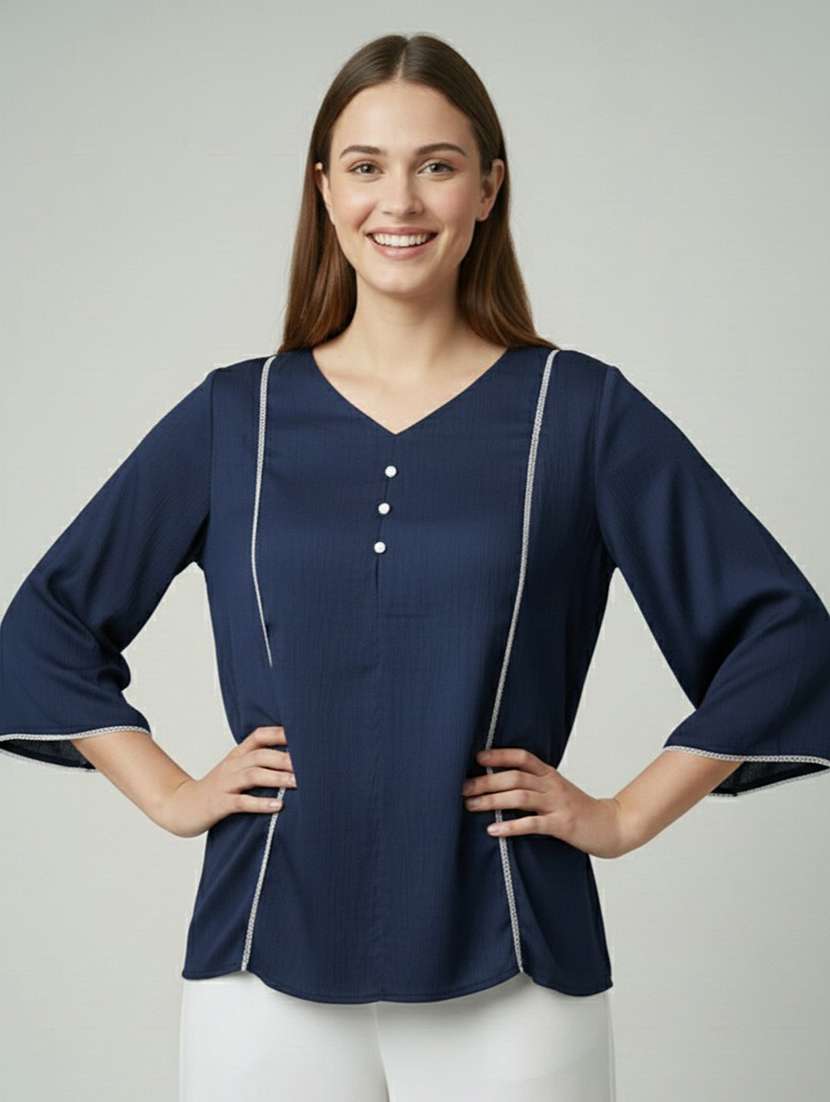 women solid bell sleeve a-line tunic