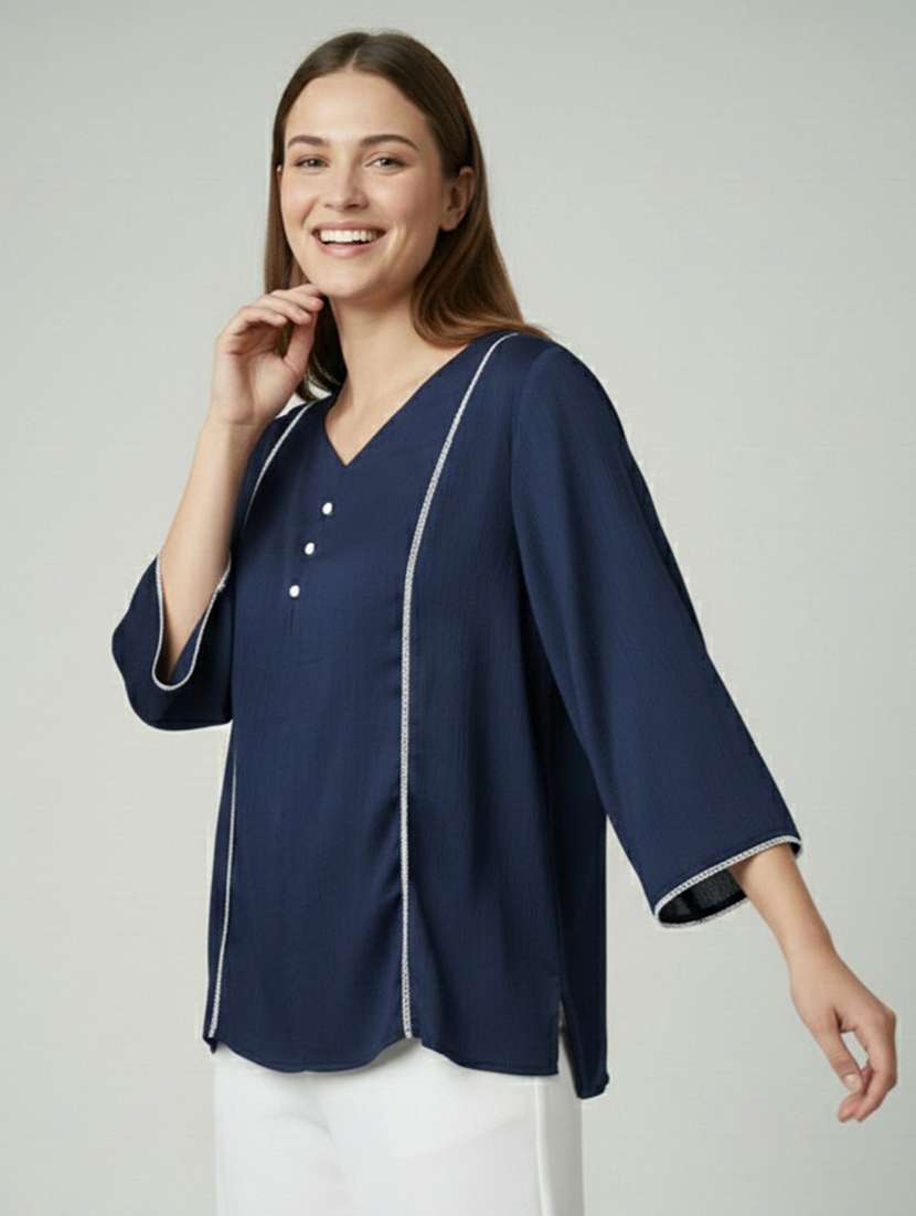 women solid bell sleeve a-line tunic - 22274262 -  Standard Image - 3