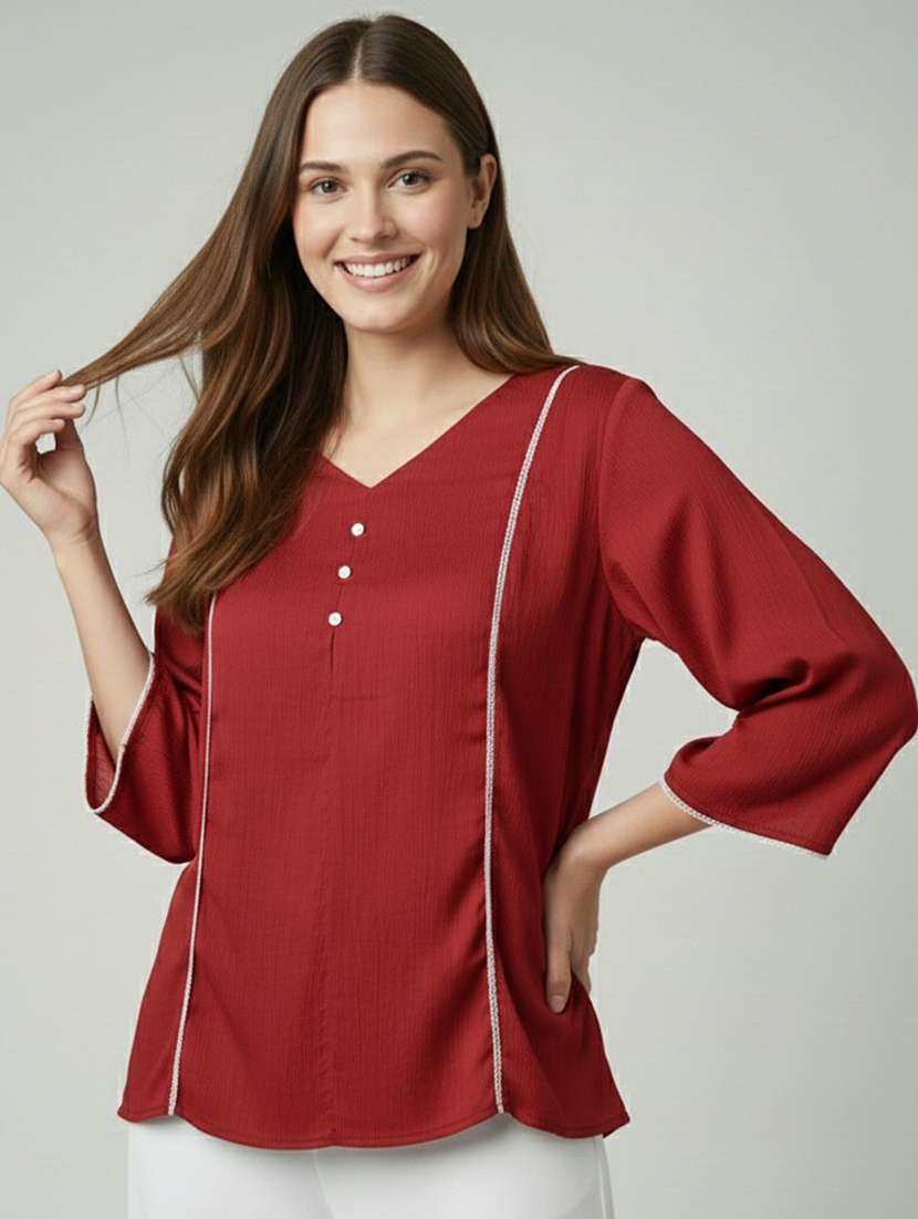 women solid bell sleeve a-line tunic