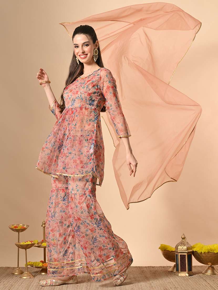 women floral print kurta and sharara with dupatta  - 22274269 -  Standard Image - 3