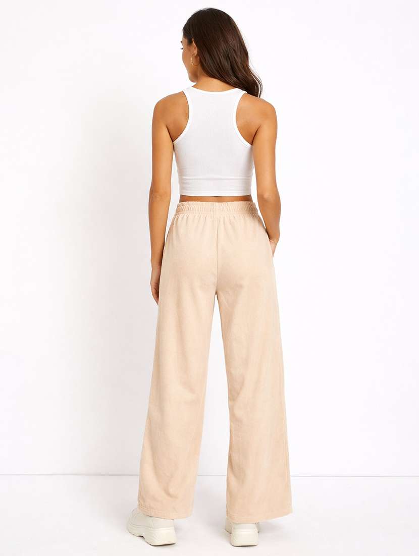 women solid high rise wide leg trouser - 22274272 -  Standard Image - 3