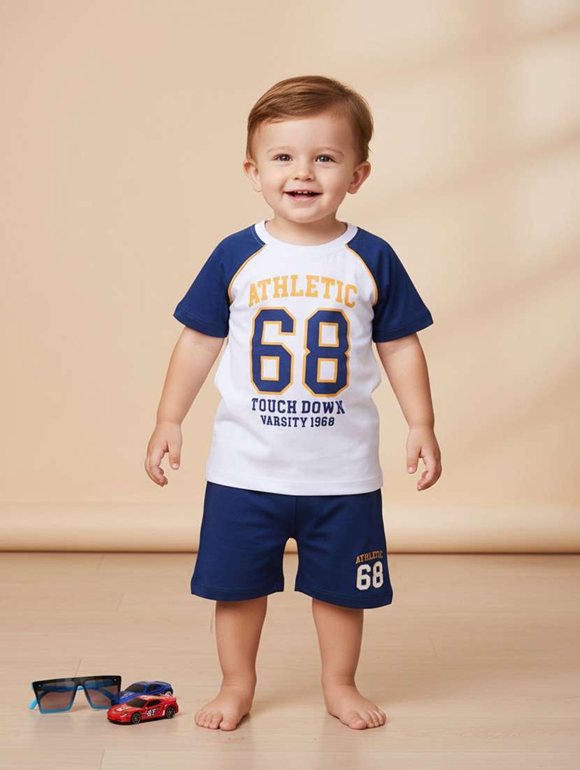 boys colourblocked round neck t-shirt and shorts set