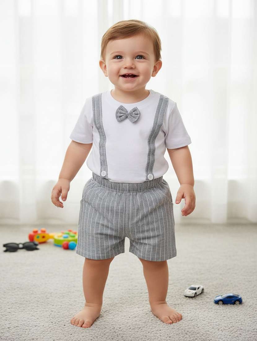 boys printed round neck dungaree set