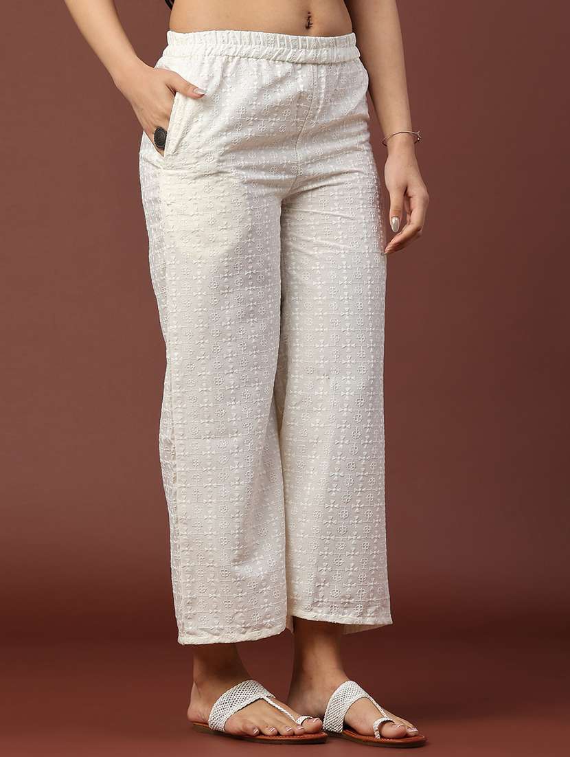 women solid with work mid rise straight palazzo - 22274641 -  Standard Image - 3