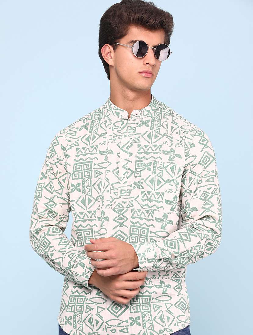 men printed mandarin neck kurta