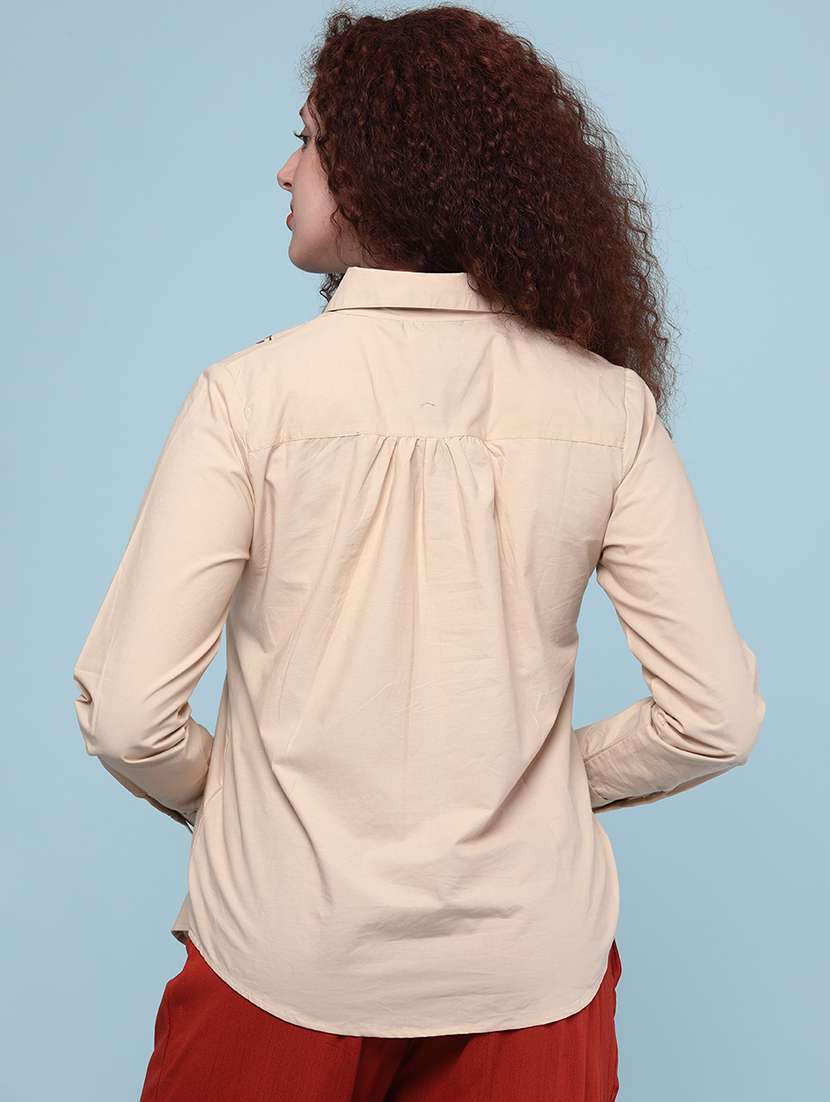 women beige cotton regular shirt - 22274866 -  Standard Image - 3