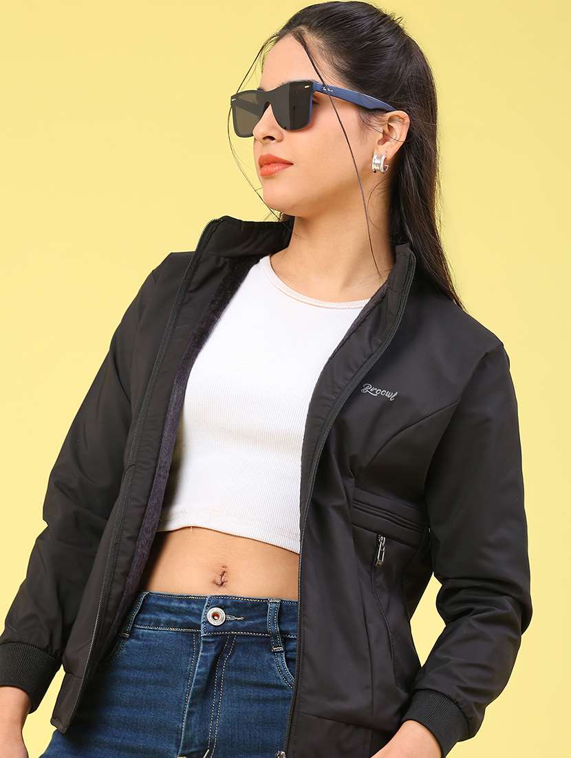 women solid long sleeve bomber jacket