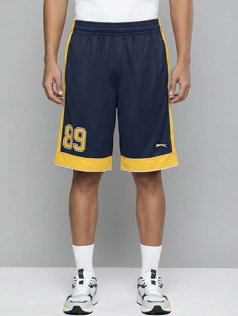 men color block mid rise regular fit sport shorts