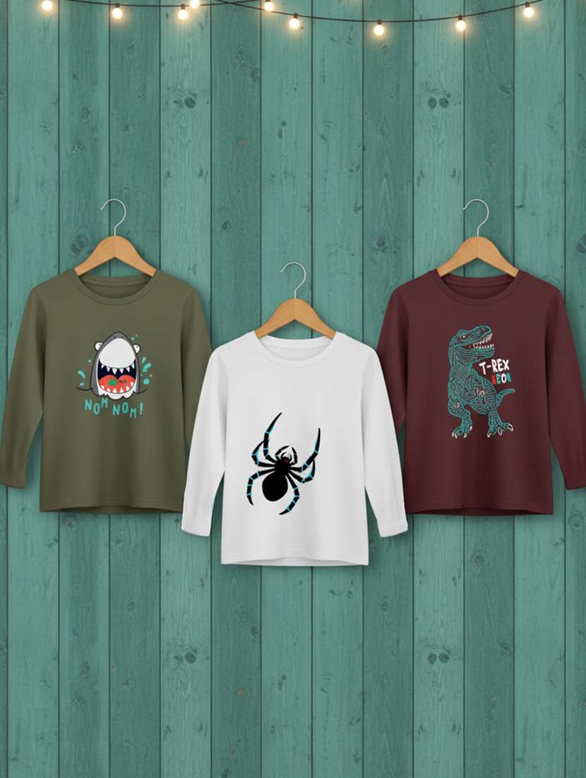 kids pack of 3 printed long sleeve t-shirt