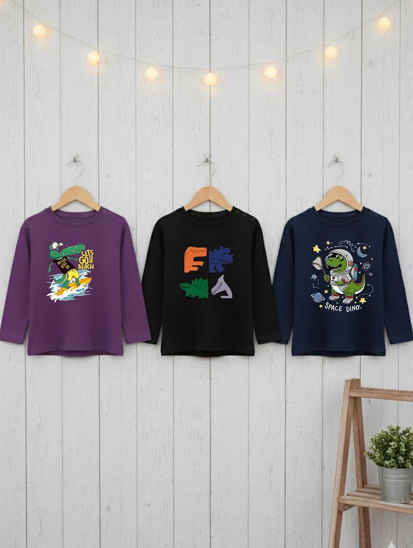 kids pack of 3 printed long sleeve t-shirt