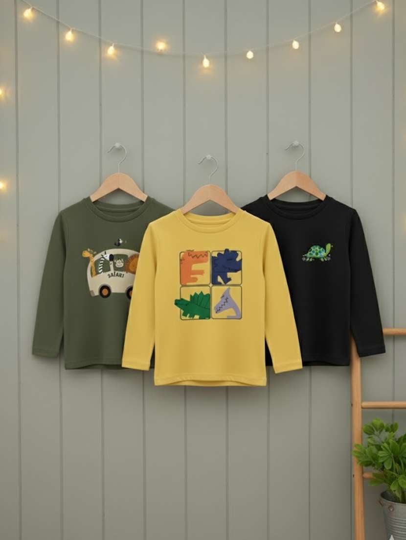 kids pack of 3 printed long sleeve t-shirt