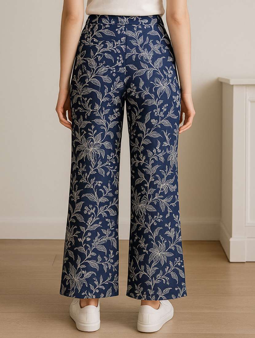women floral high rise flat front trouser - 22275301 -  Standard Image - 3