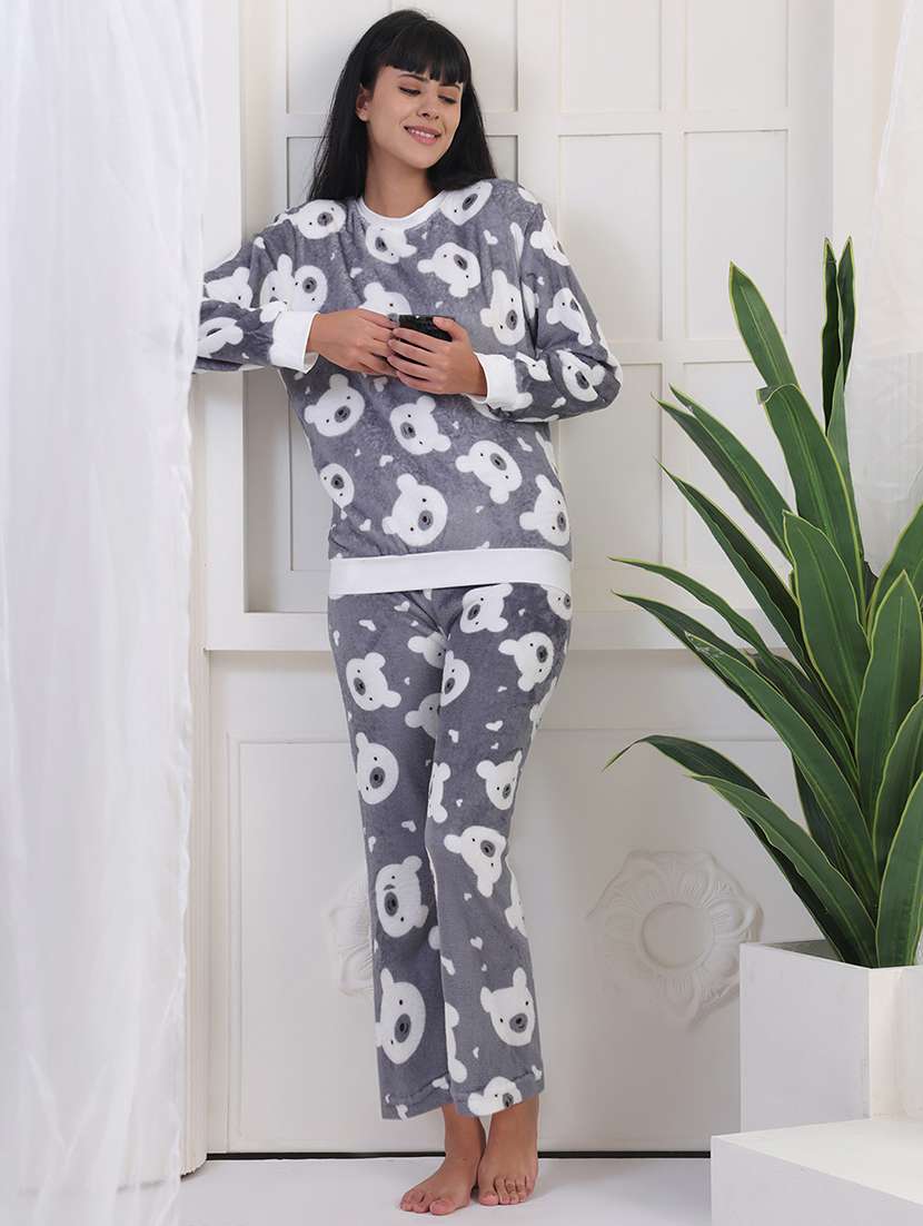women printed winter wear nightwear pyjama set