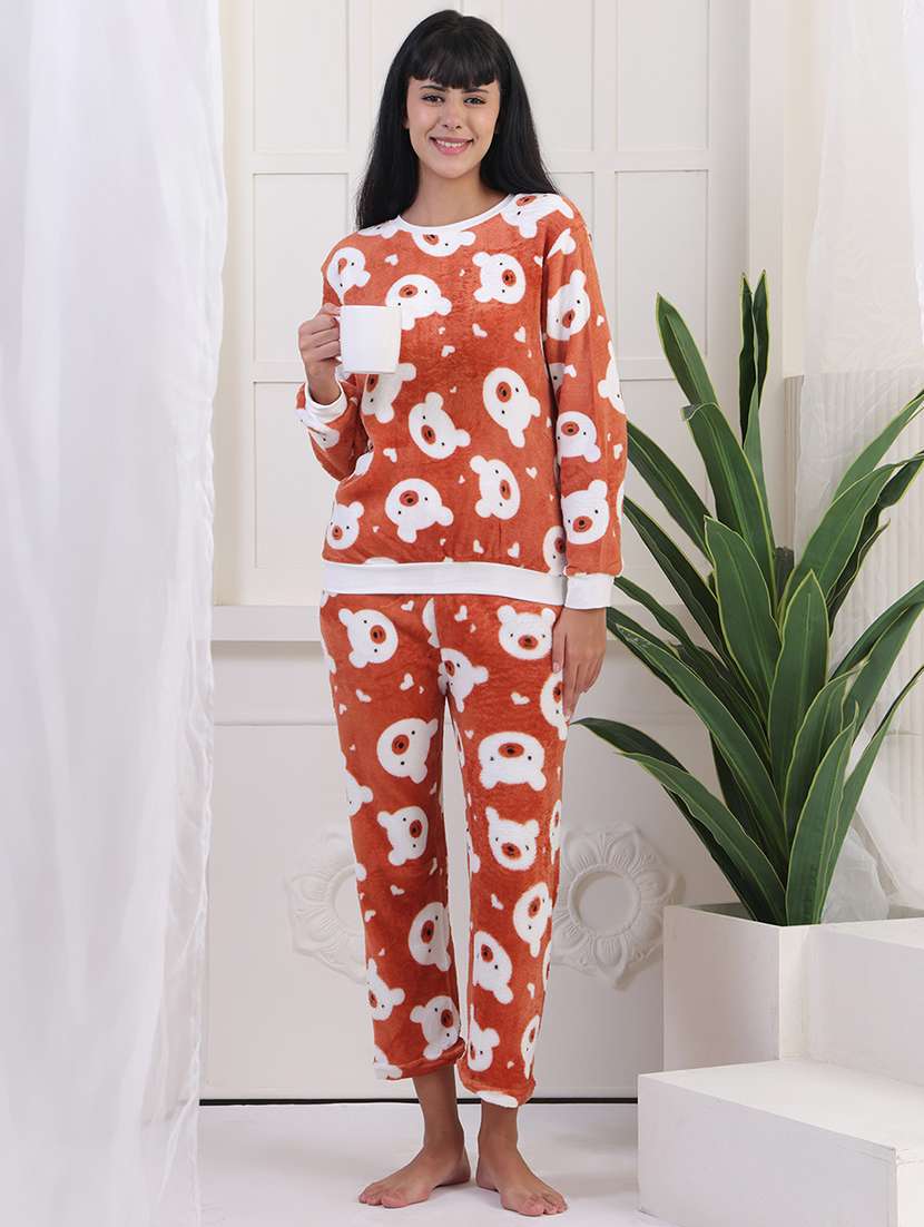 women printed winter wear nightwear pyjama set