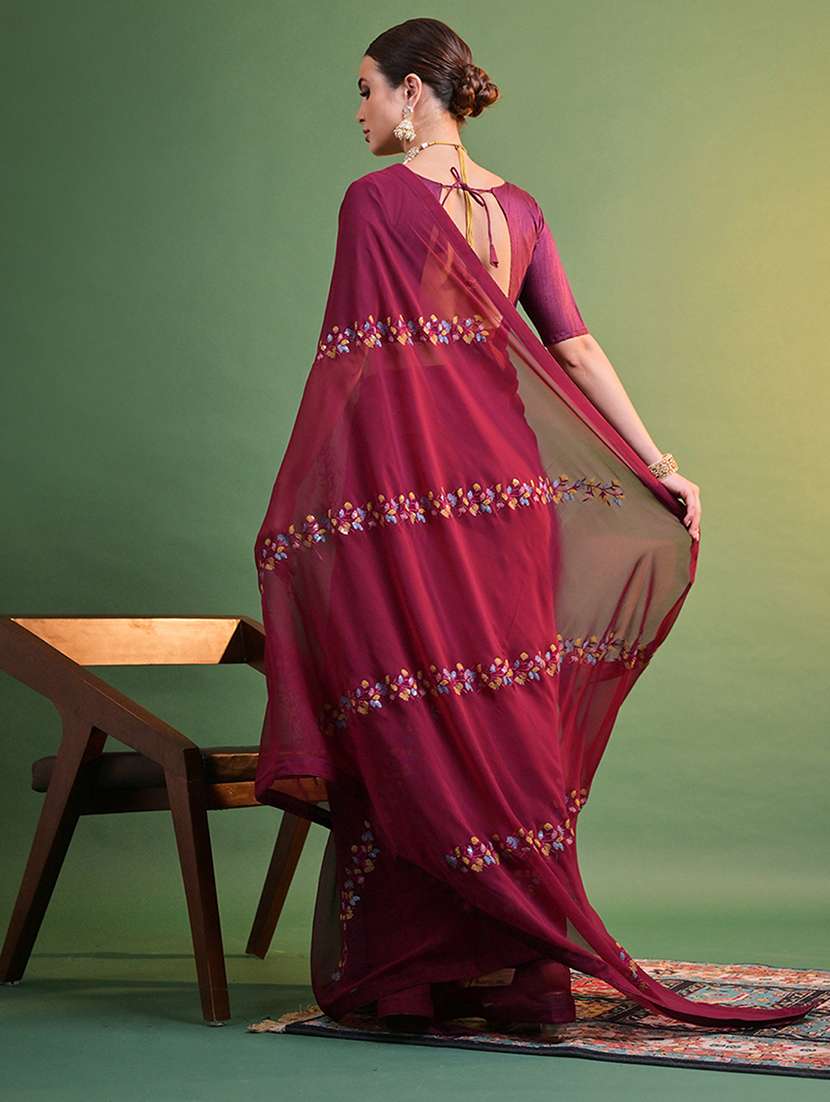 women solid with work embroidered saree with blouse - 22275434 -  Standard Image - 3