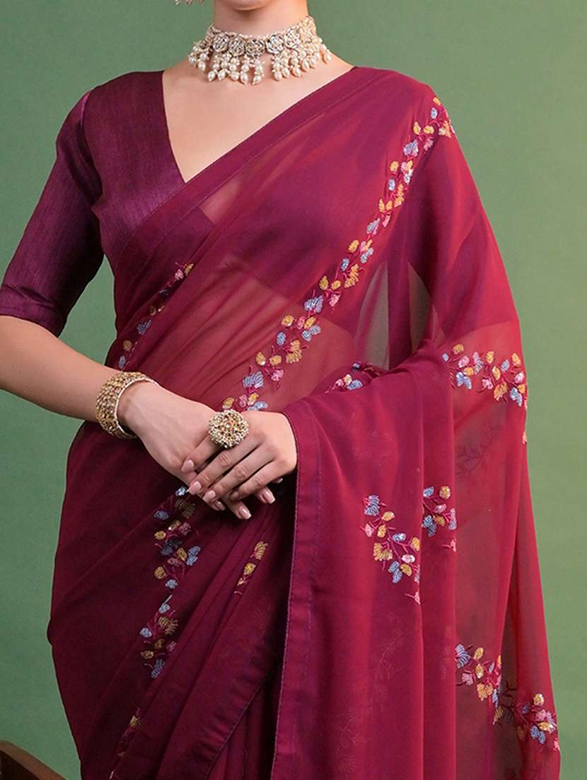 women solid with work embroidered saree with blouse - 22275434 -  Standard Image - 5