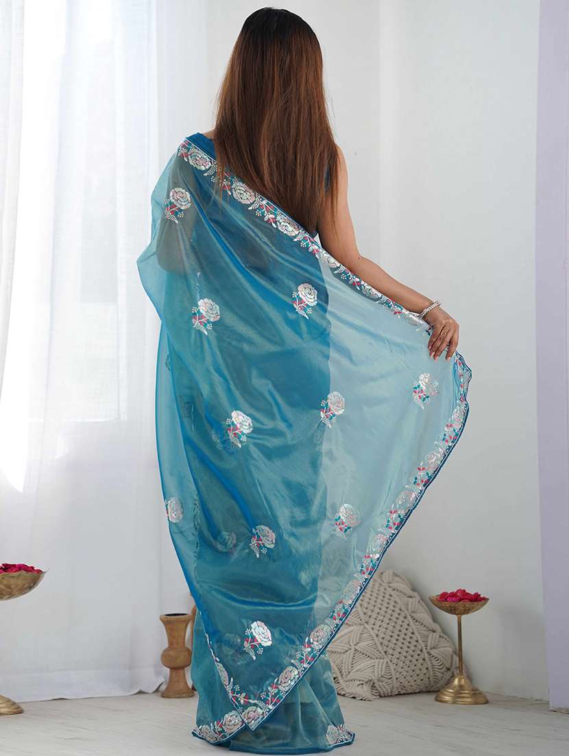 women solid with work embroidered saree with blouse - 22275441 -  Standard Image - 3