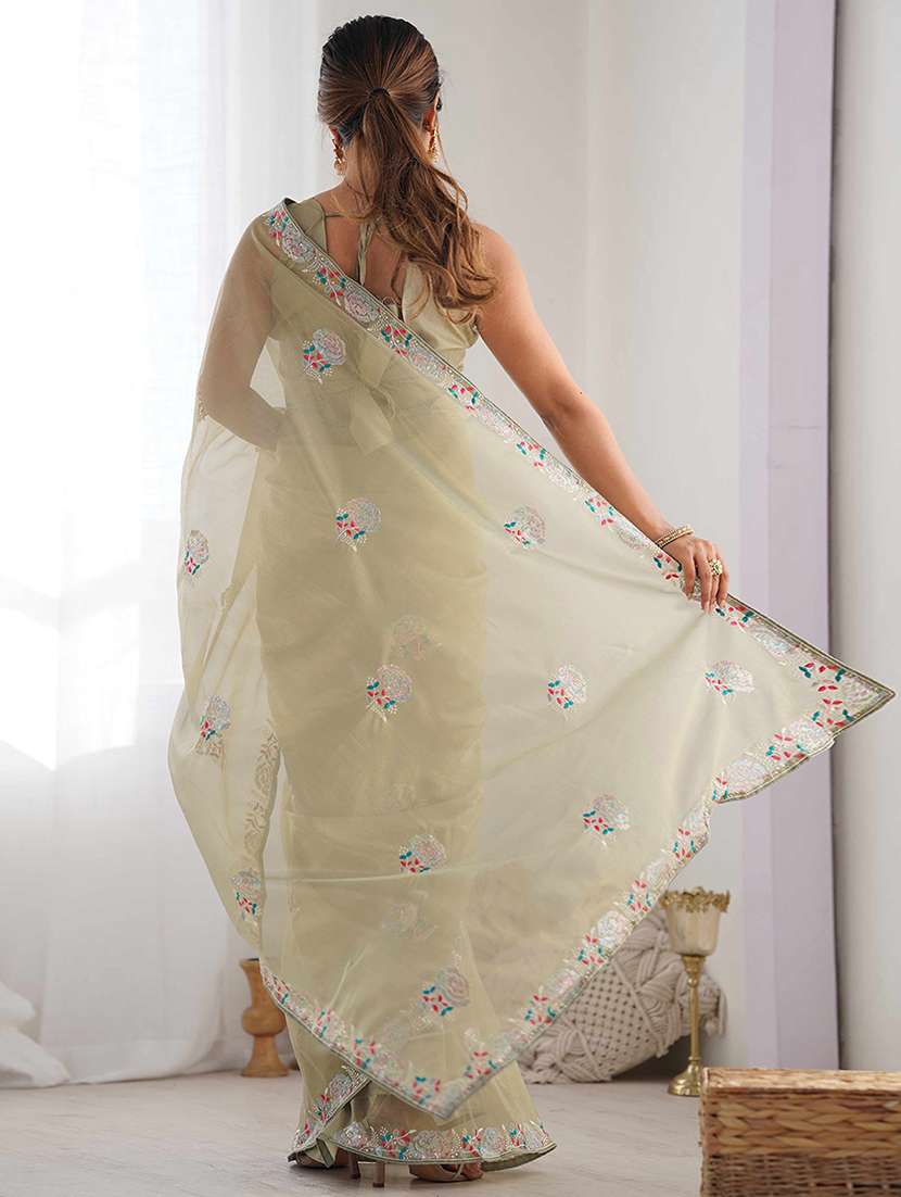 women solid with work embroidered saree with blouse - 22275442 -  Standard Image - 3