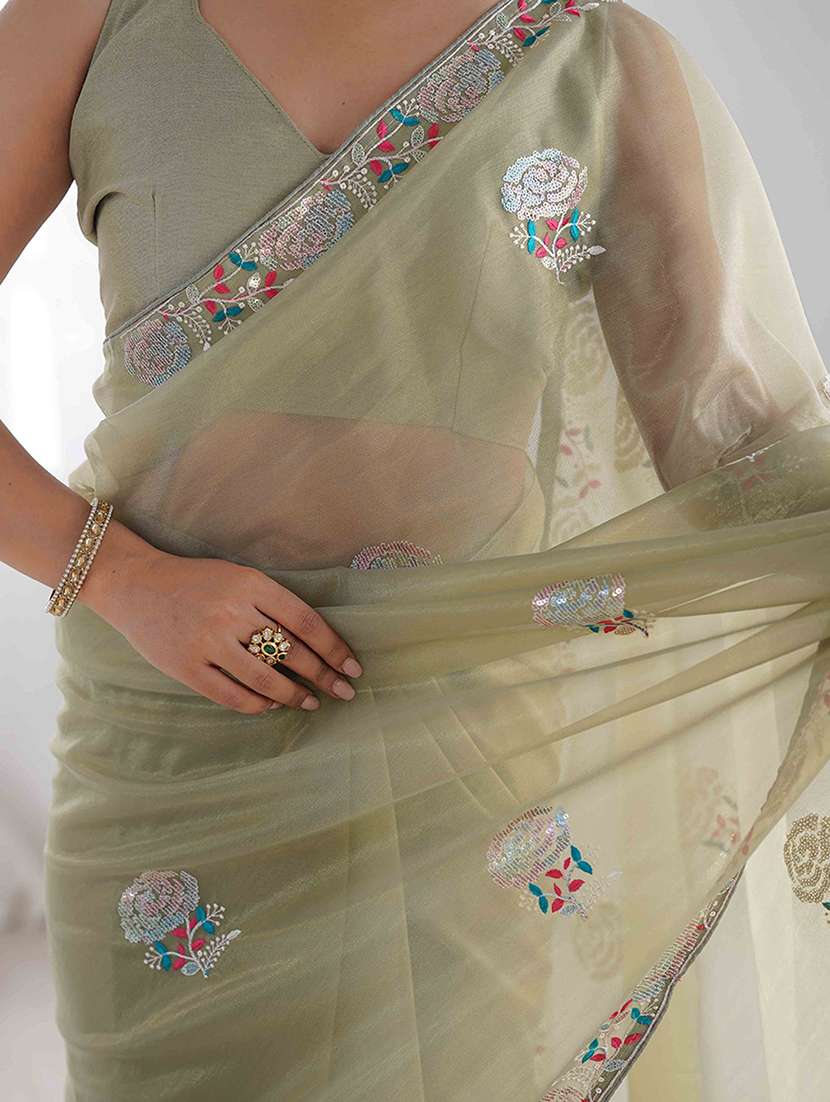 women solid with work embroidered saree with blouse - 22275442 -  Standard Image - 5