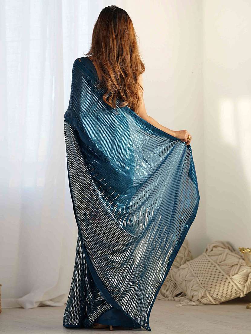 women solid with work embellished saree with blouse - 22275444 -  Standard Image - 3