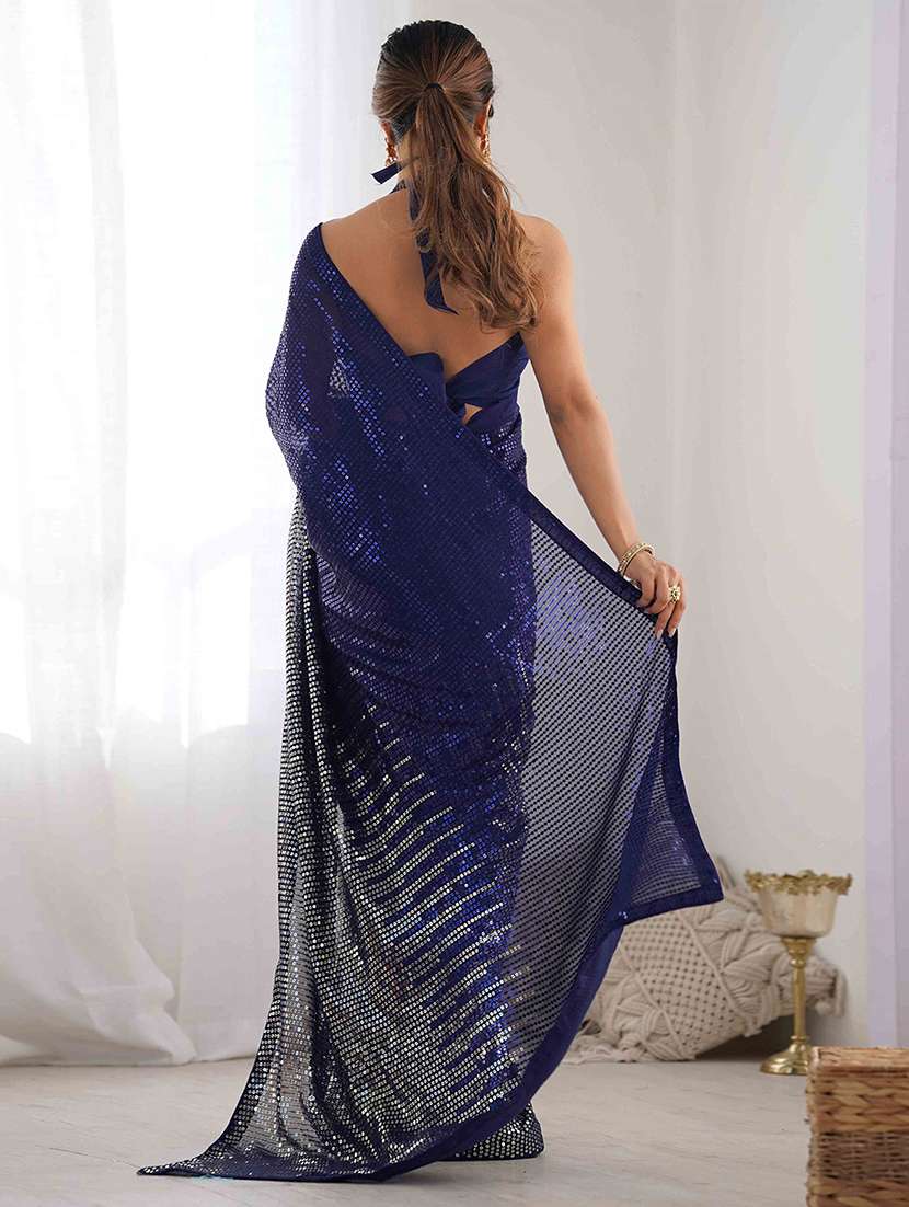 women solid with work embellished saree with blouse - 22275447 -  Standard Image - 3