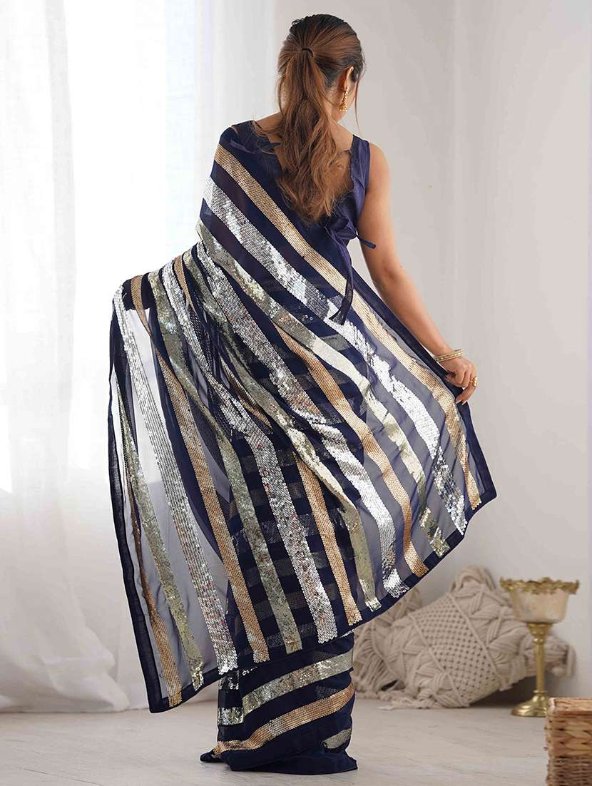 women solid with work embellished saree with blouse - 22275451 -  Standard Image - 3