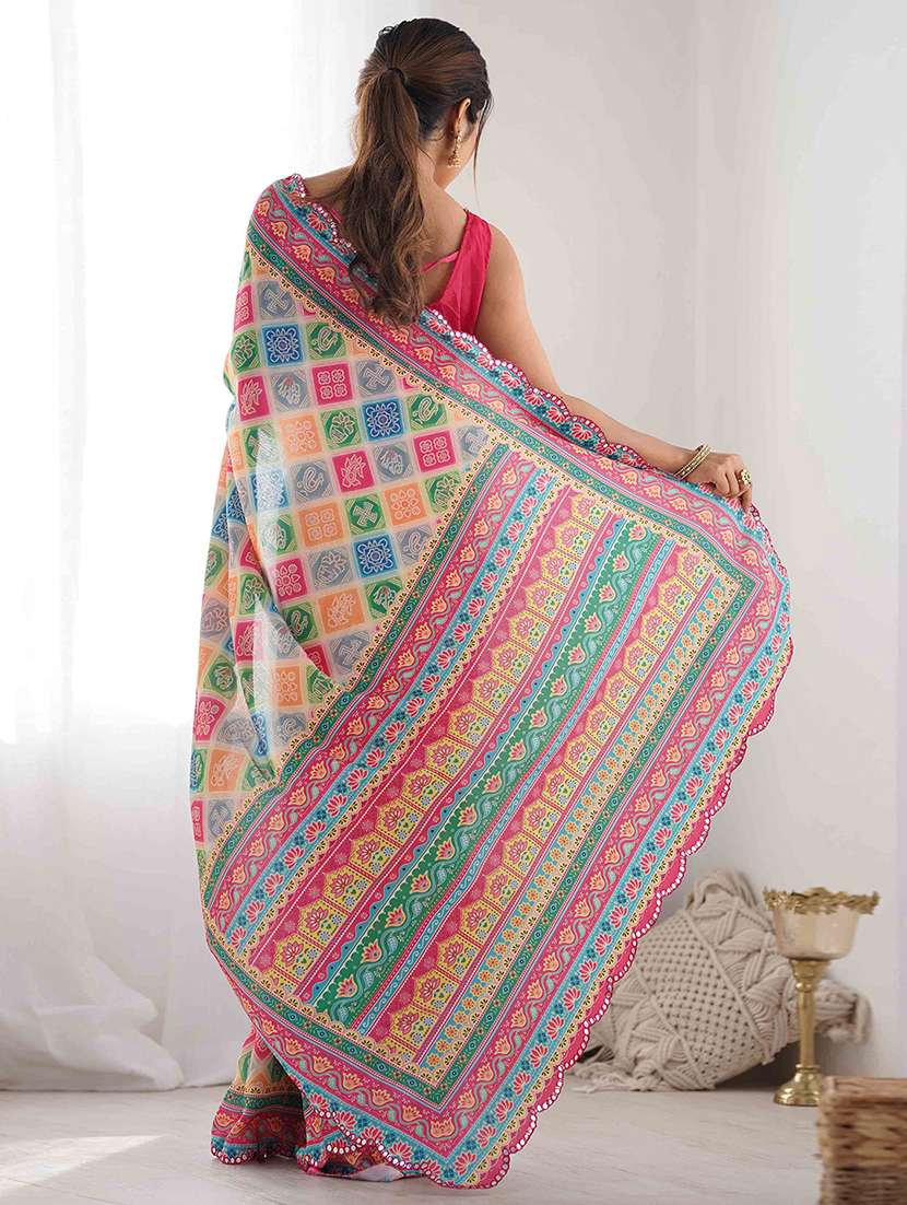 women printed casual wear saree with blouse - 22275454 -  Standard Image - 3