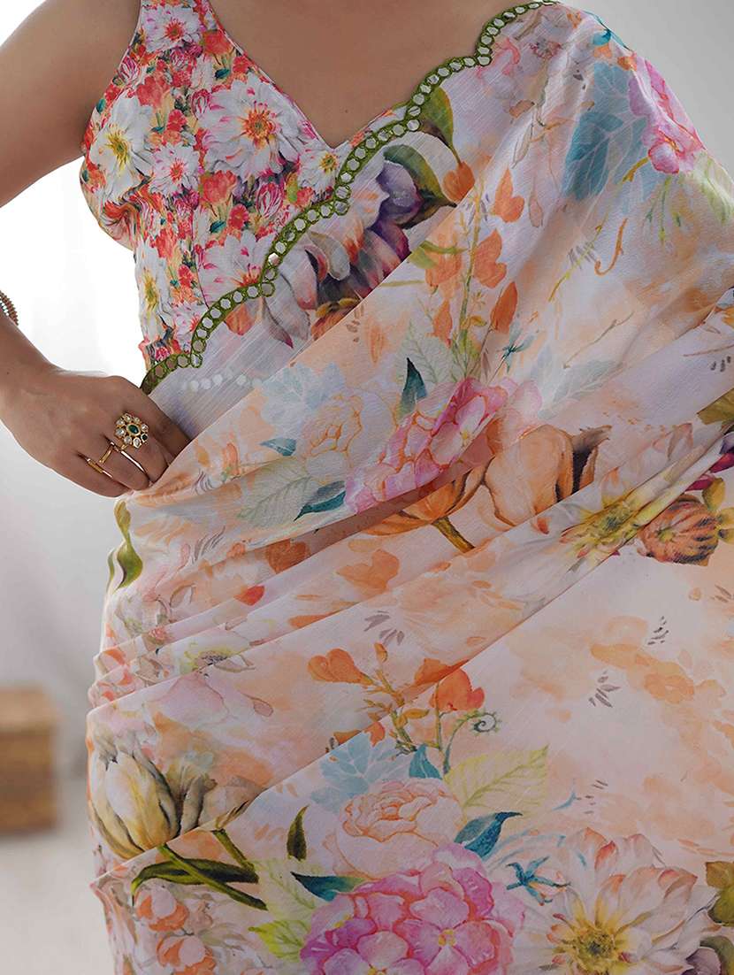 women printed casual wear saree with blouse - 22275460 -  Standard Image - 5