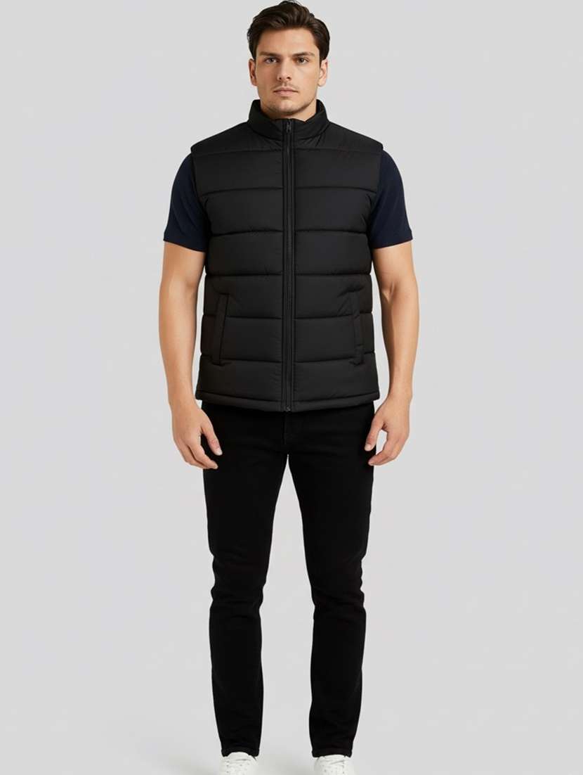 men solid sleeveless lightweight puffer jacket - 22275468 -  Standard Image - 3