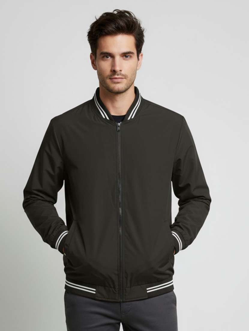 men solid long sleeve insulator bomber jacket